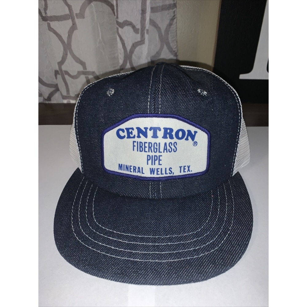 Vintage Denim Snapback Truckers Hat Cap Centron Fiberglass Pipe Mineral Wells Tx